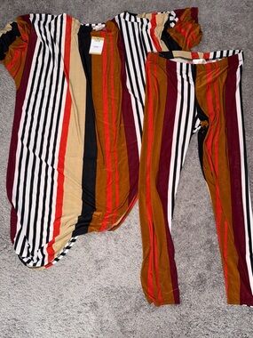 Striped Two-Piece Set in Burgundy, Rust & Black